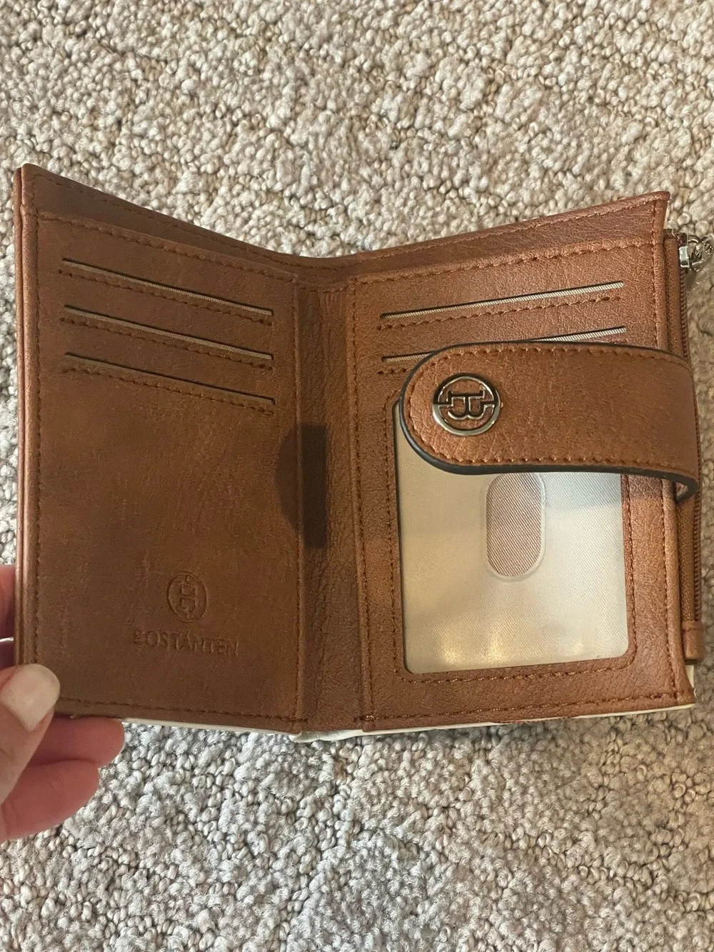 Bostanten Luna Quilted Classic Two-Tone Wallet - Brown & Cream, Faux Leather-NEW